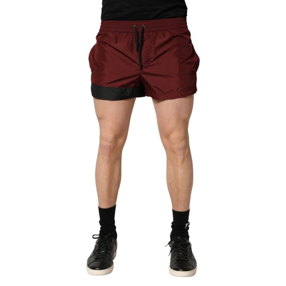 Dolce & Gabbana Maroon Polyester Drawstring Shorts Men's Swimwear